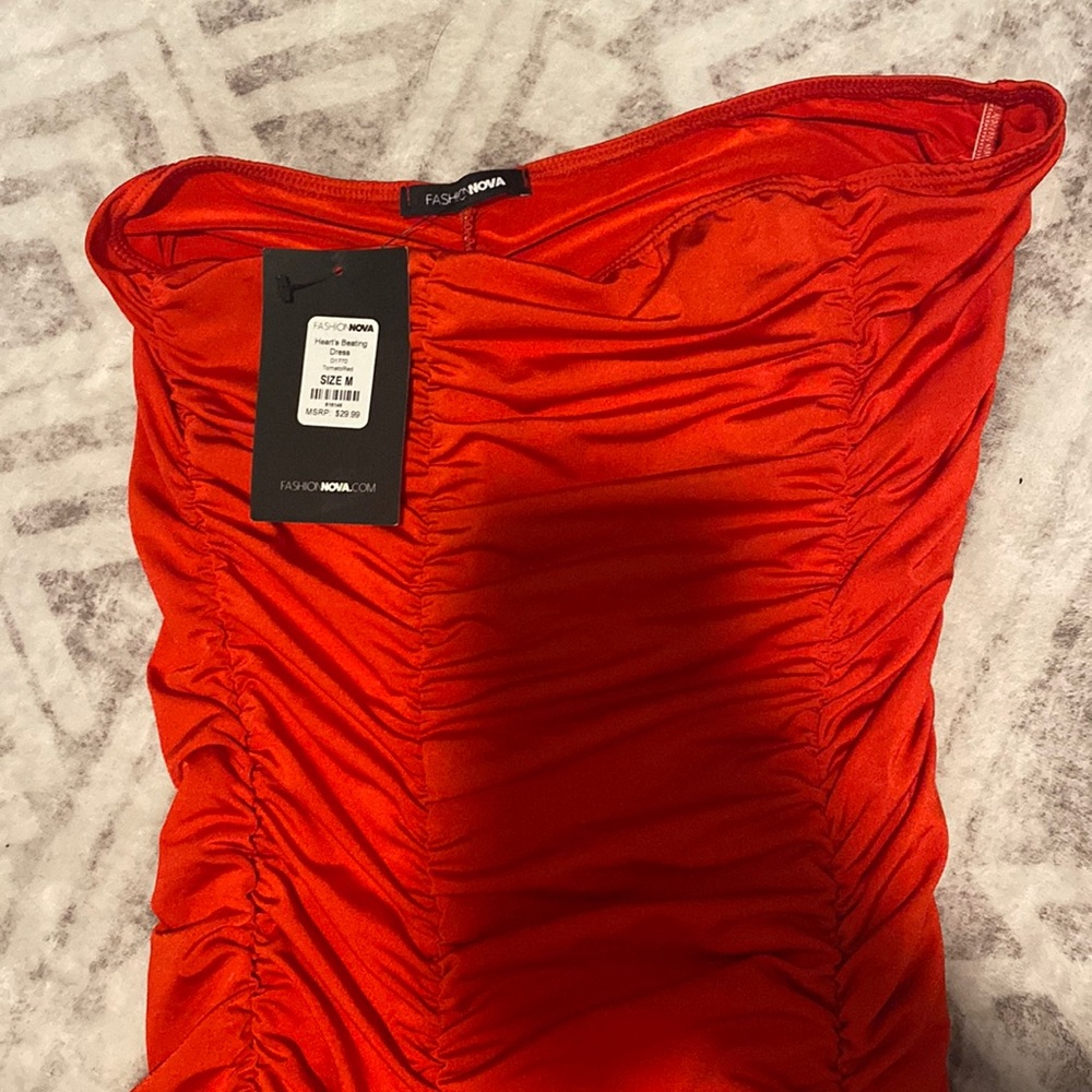 FashionNova Sexy Red Ruched Dress
